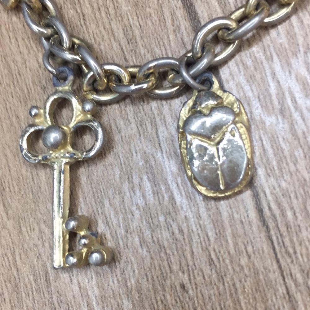 Vintage Charm Bracelet With Horse Key Heart Beetle And Letters - Picture 4 of 10